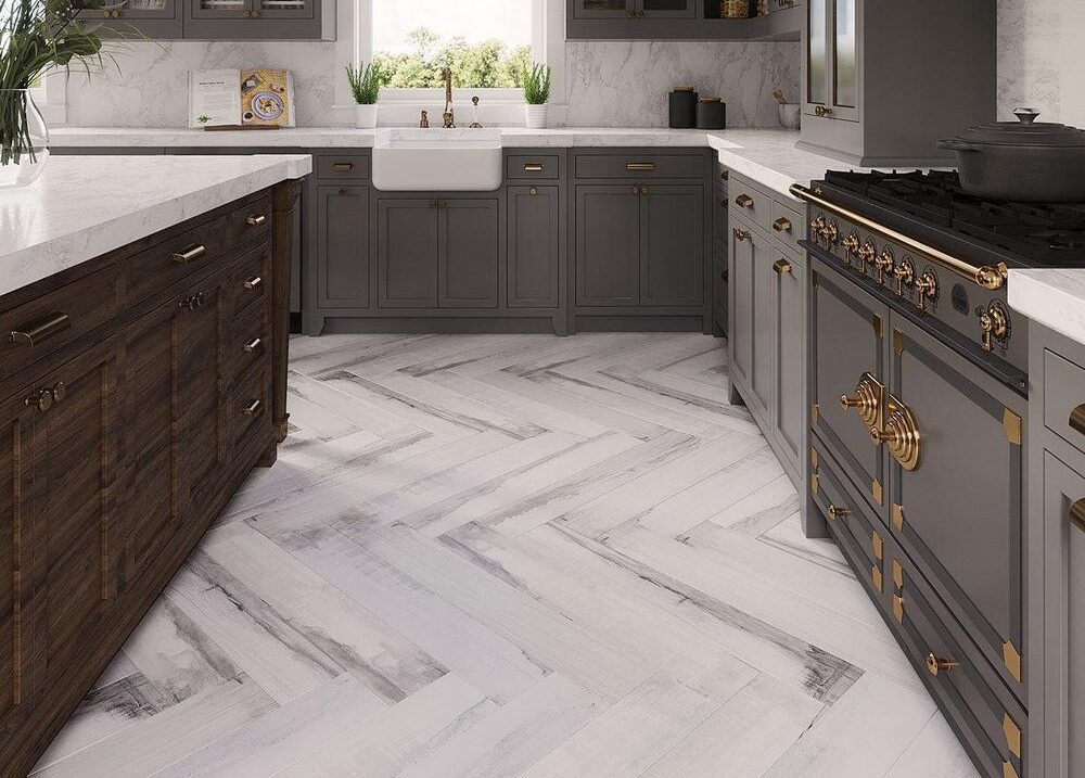 Porcelain flooring installed by Polli Construction.