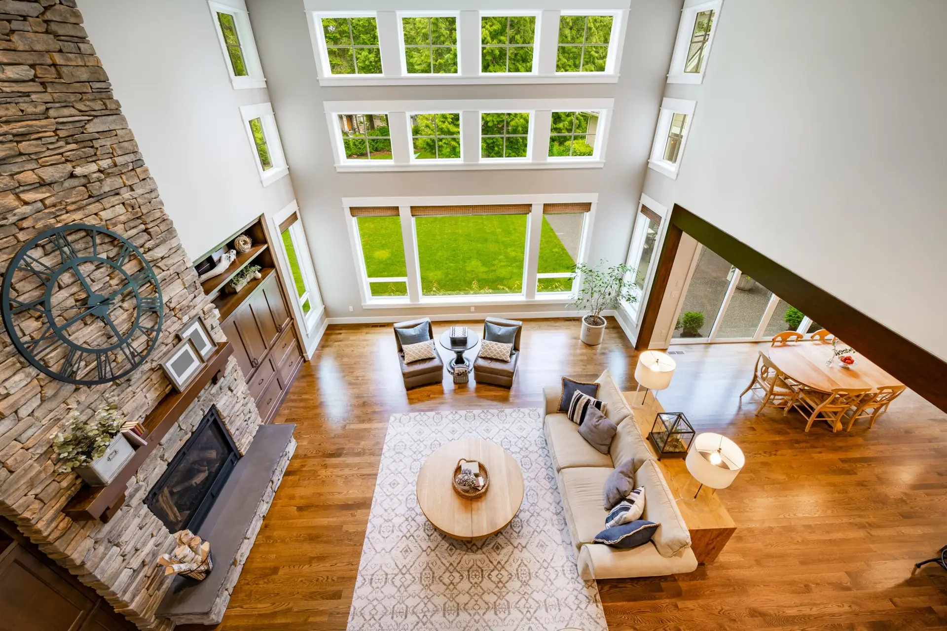 stone masonry for a fireplace floor to ceiling