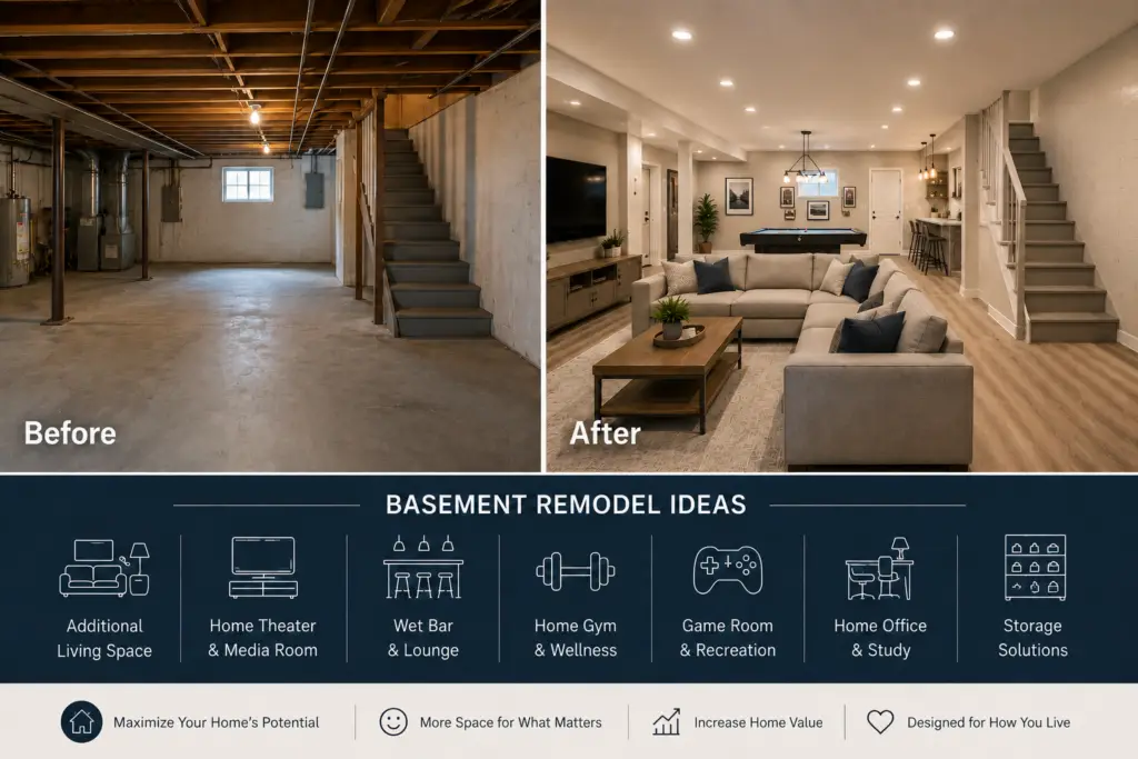 Polli Construction Remodels Basements for extra space in your home.